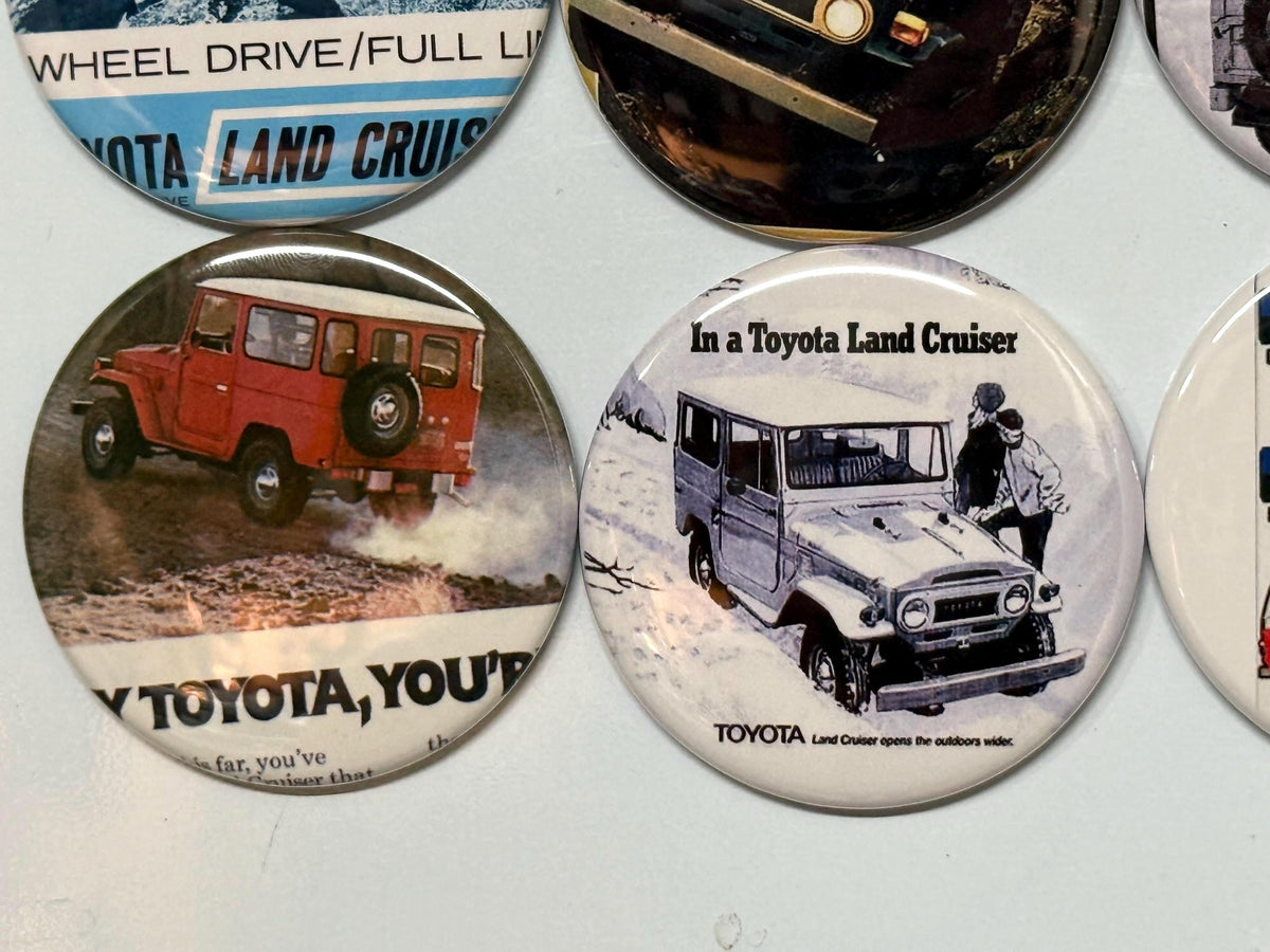 6 Toyota Land Cruiser, Pin-back buttons or Magnet Buttons. Several sizes/styles available (set1)