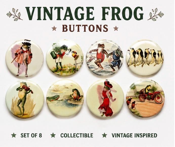 Vintage Frog Magnet Set: Reptile Toad Picture Buttons