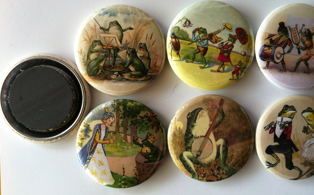 Frog Magnets Set: Vintage Style Reptile Art - Choose Size & Style