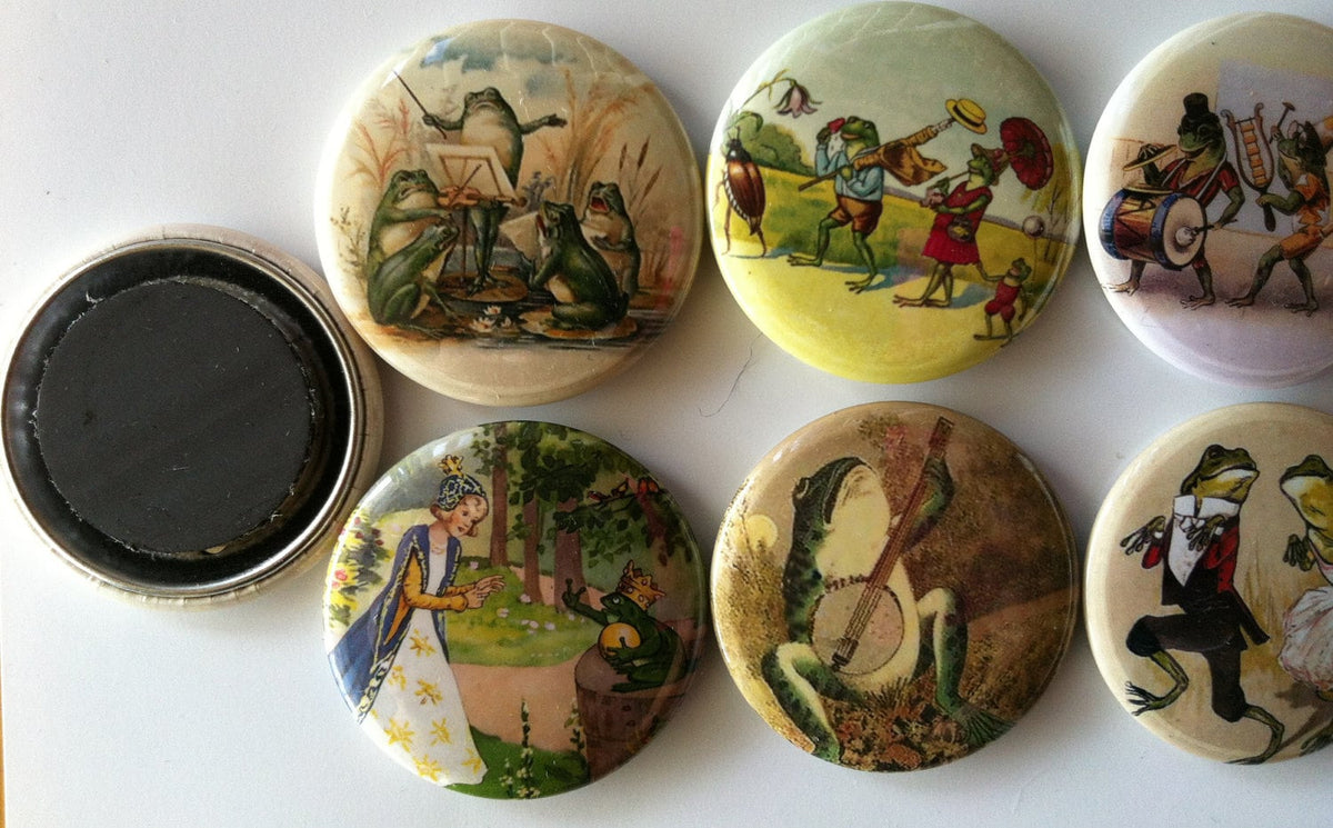 Frog Magnets Set: Vintage Style Reptile Art - Choose Size & Style
