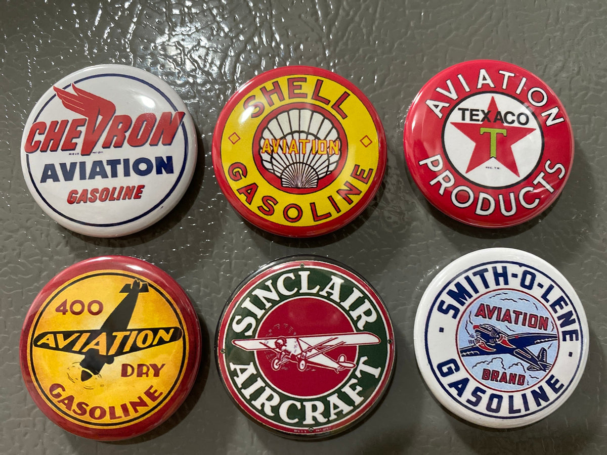 6 Aviation signs, Pin-back buttons or Magnet Buttons. Several sizes/styles available