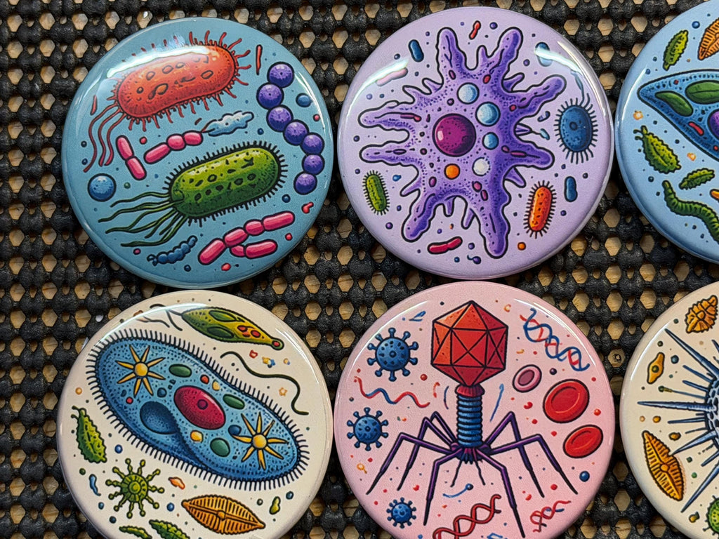 Micro Wonders: Colorful Microorganism Button or Magnet Set (Set of 8)