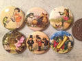 6 Frog and Toad (vintage images) magnets, pinbacks, flatbacks, necklace and more!