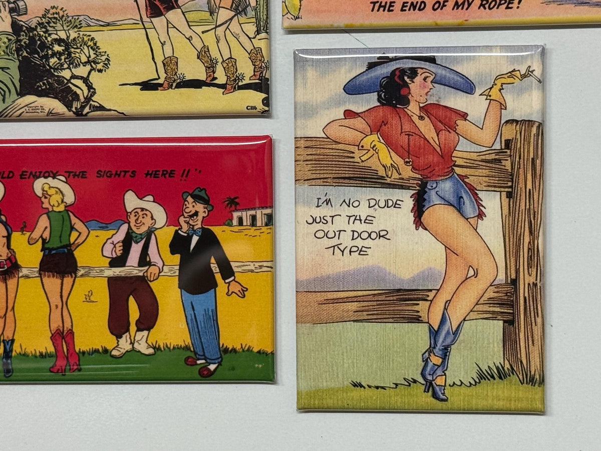 6 vintage old west post cards fridge magnets size 2x3"