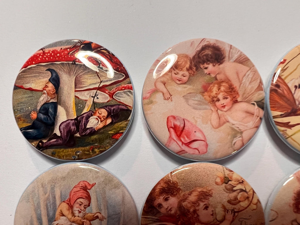6 Fairy and Gnomes Fridge Magnets.  Choose your size/style. (S1)