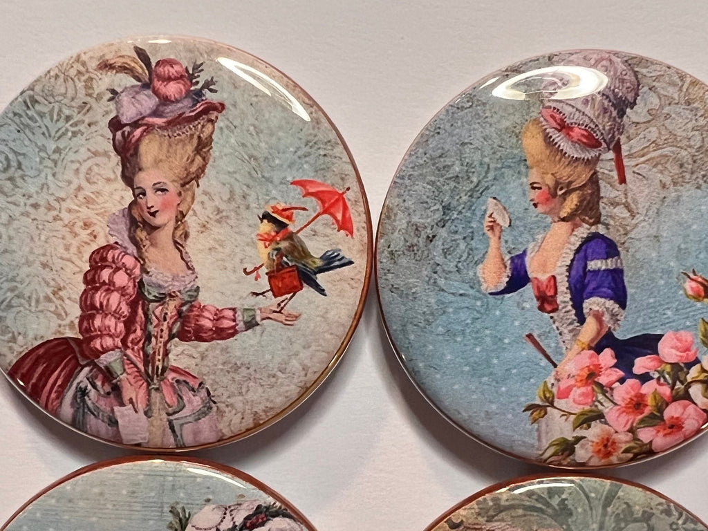 6 Marie Antoinette Shabby Chic Fridge Magnets.  Choose your size/style.