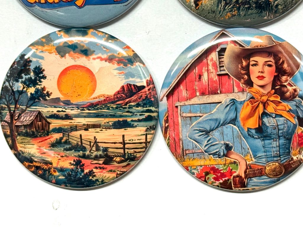 6 Cowgirl Fridge Magnets, pinbacks, flatbacks and more.  Choose your size/style. (s3)