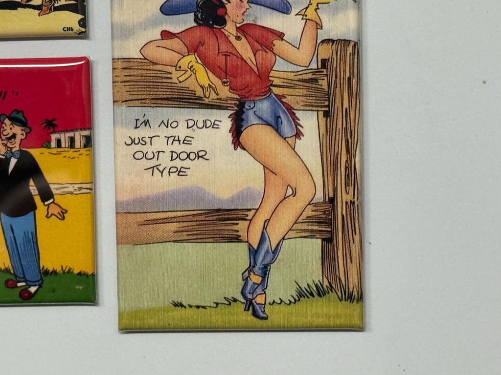 6 vintage old west post cards fridge magnets size 2x3"