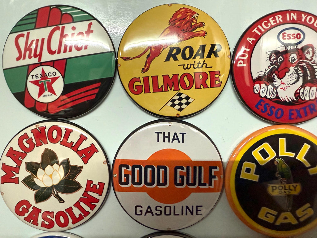 Vintage Gas Station Sign Buttons: Pinback, Magnet, or Flat - Set of 12