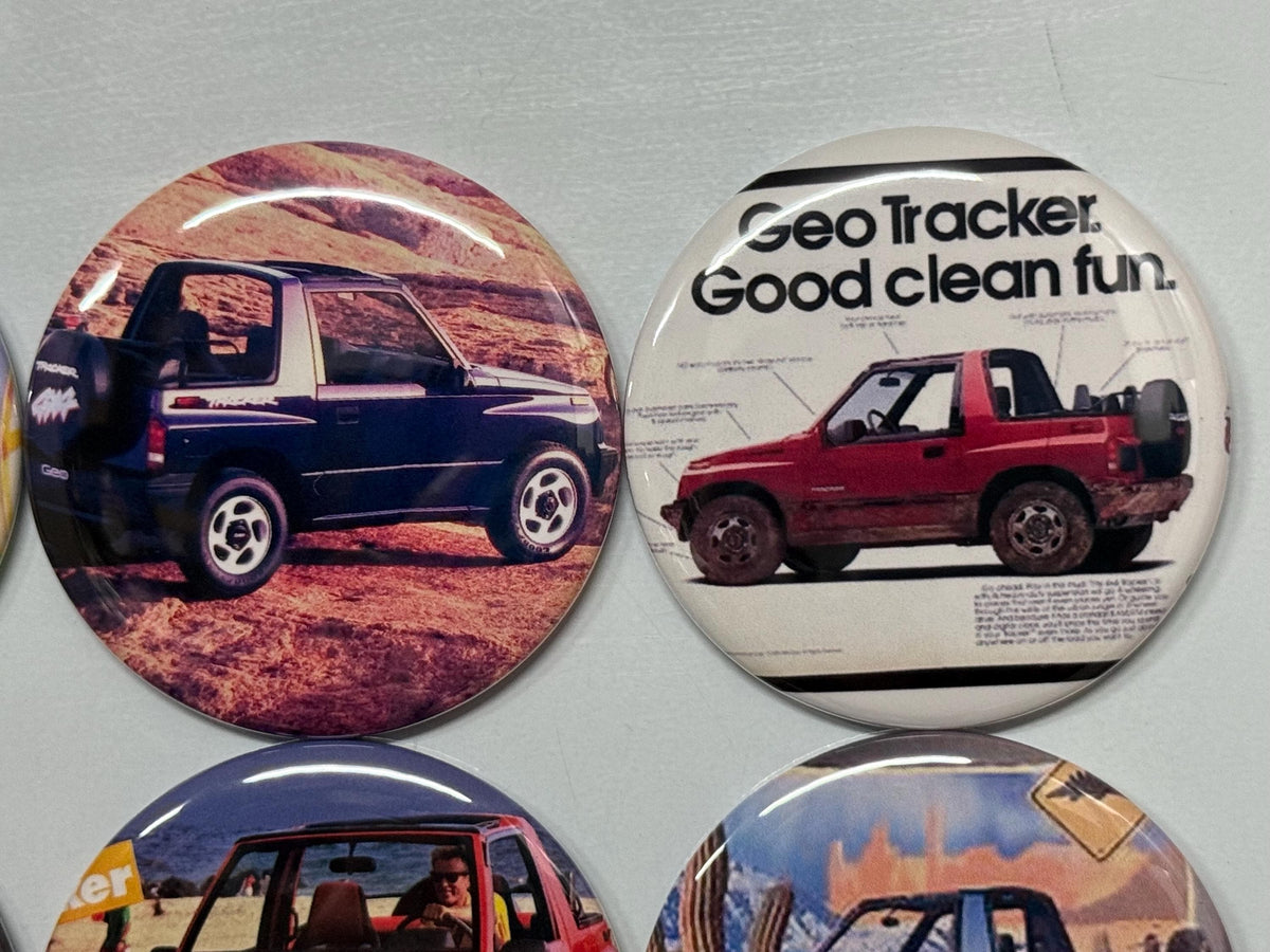 Geo Tracker 2 Door Buttons: Fridge Magnets, Pinbacks, Flatbacks