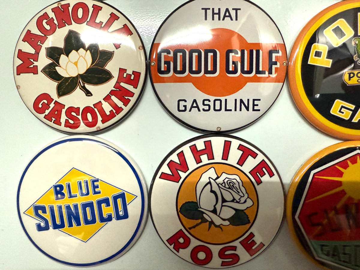 Vintage Gas Station Sign Buttons: Pinback, Magnet, or Flat - Set of 12