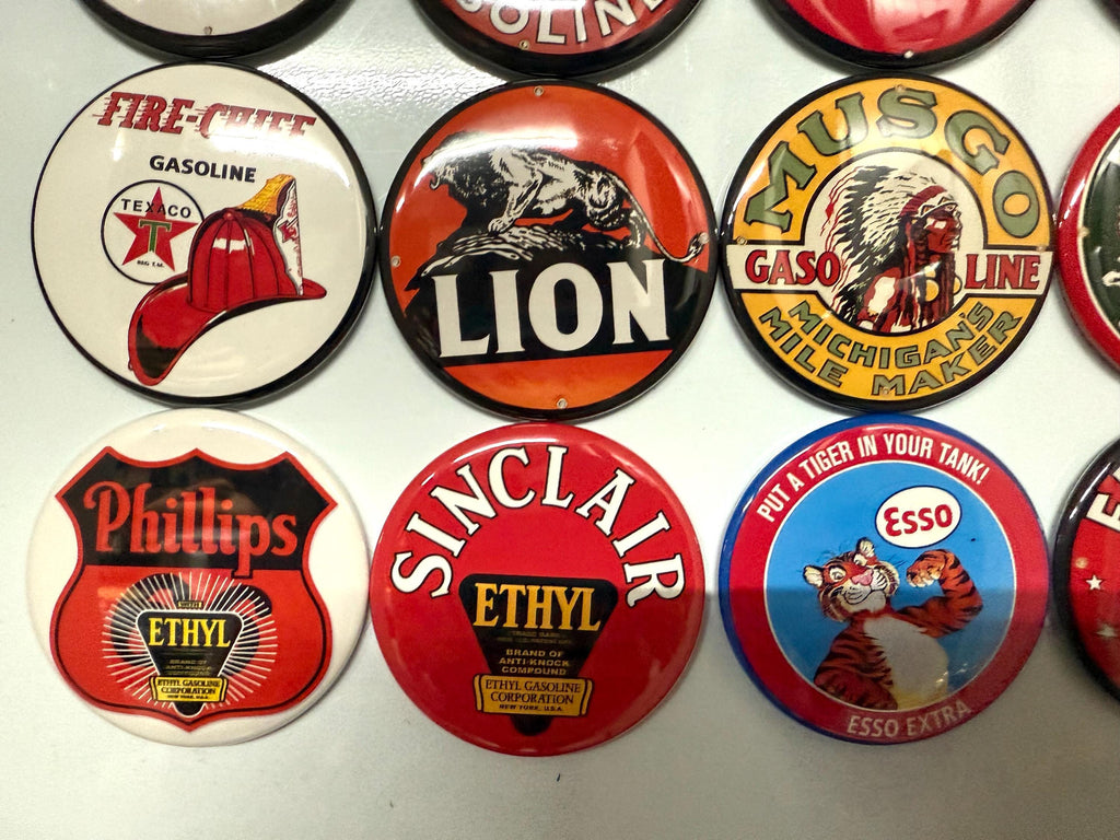 Vintage Gas Station Sign Buttons - Set of 12