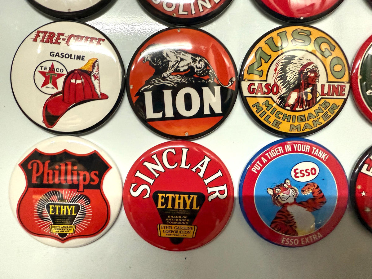 Vintage Gas Station Sign Buttons - Set of 12