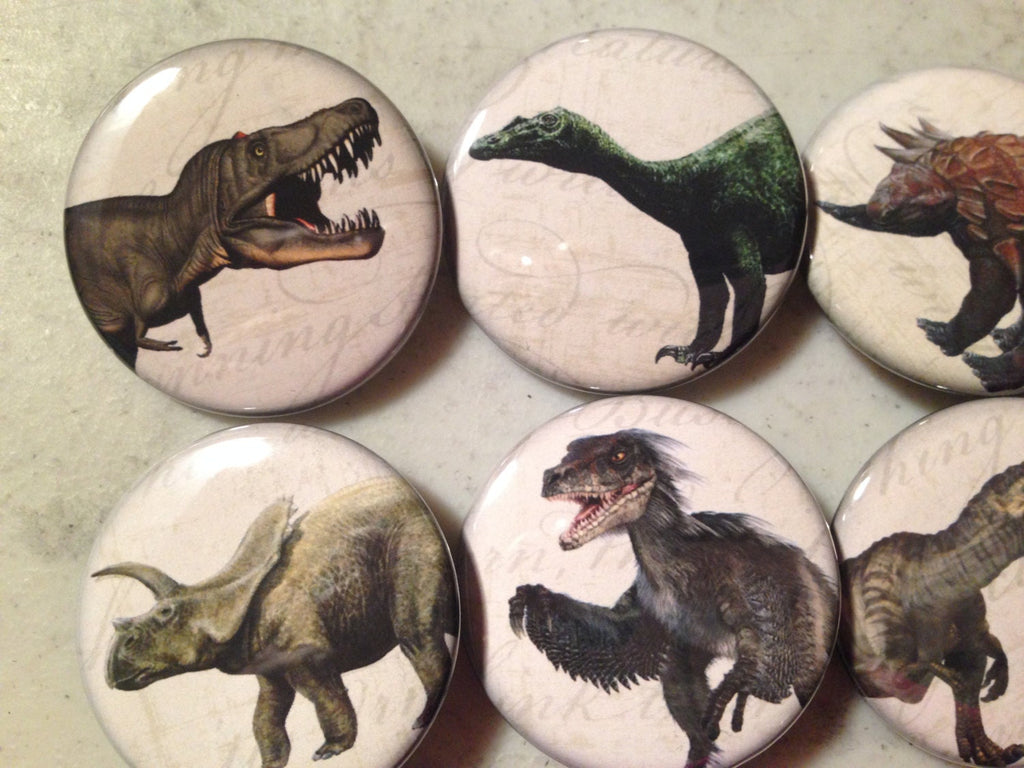 Dinosaur Buttons - Set of 8 - Pinbacks, Magnets, Flatbacks