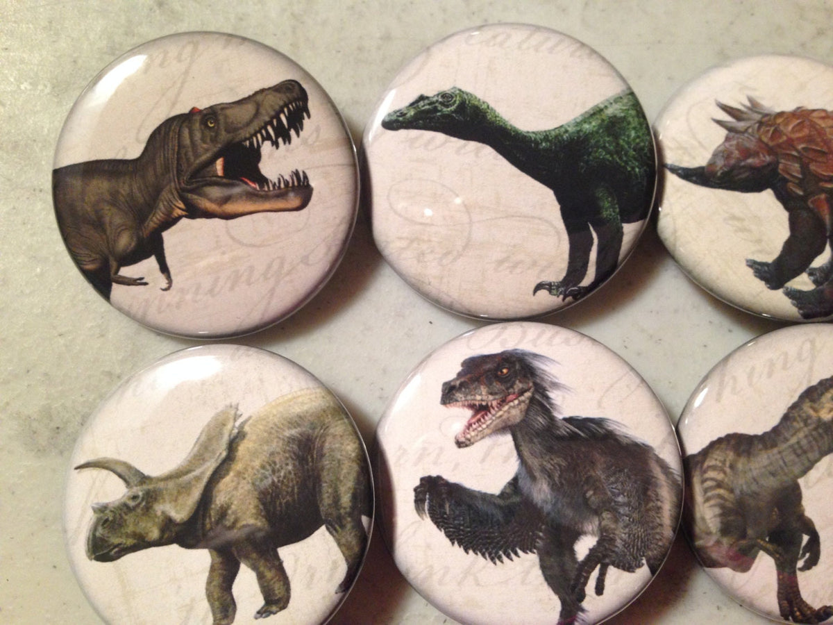Dinosaur Buttons - Set of 8 - Pinbacks, Magnets, Flatbacks