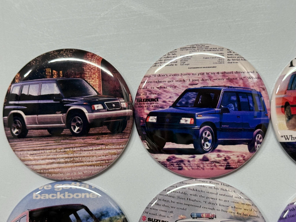 6 Suzuki Sidekick Sport, Fridge magnets, pinbacks or flatbacks. Several sizes to choose from.