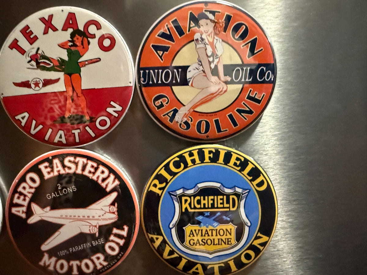 6 Aviation signs, Pin-back buttons or Magnet Buttons. Several sizes/styles available