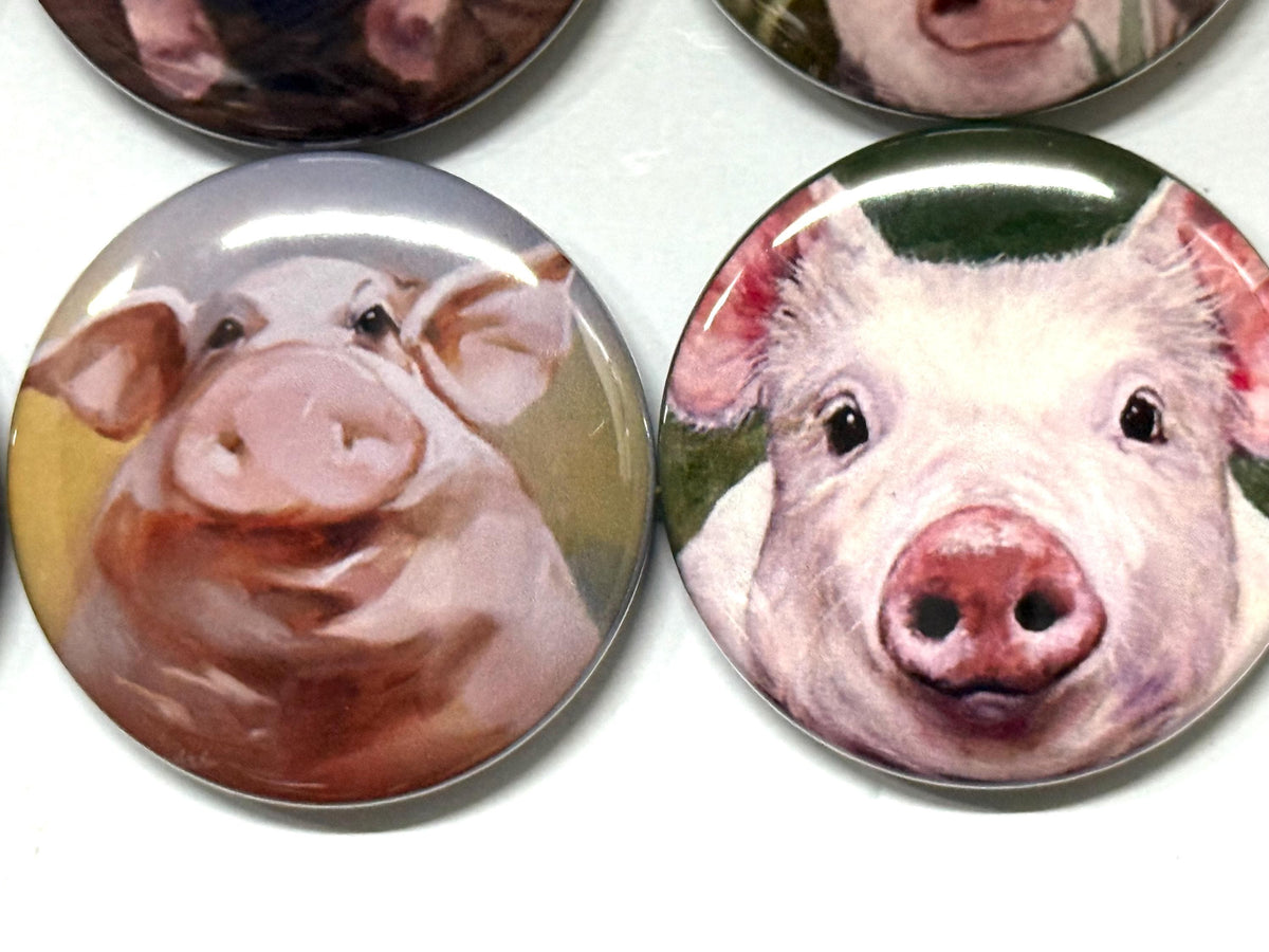 Pig Buttons: Choose Magnet, Pinback, Keychain & More