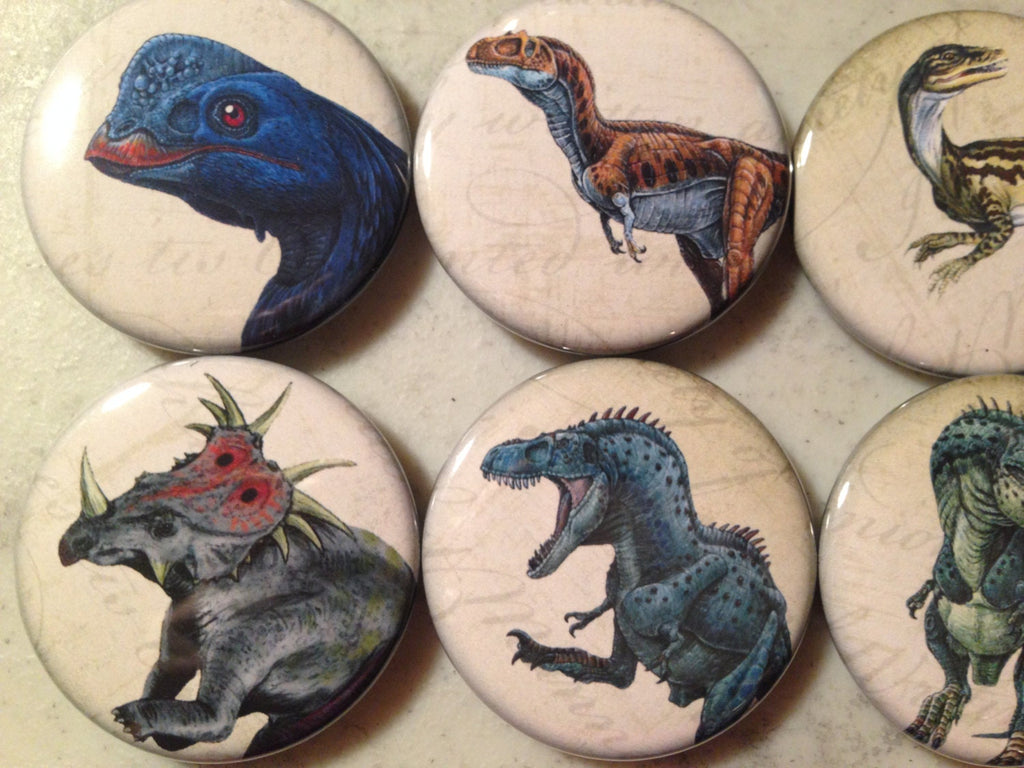 Dinosaur Buttons Set: Pinbacks, Magnets, Flatbacks - Set 1