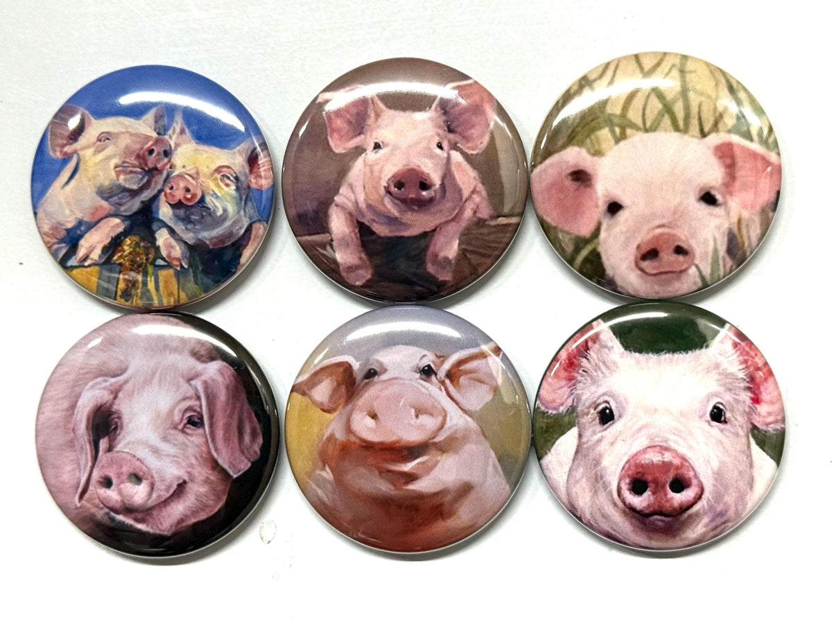 Pig Buttons: Choose Magnet, Pinback, Keychain & More