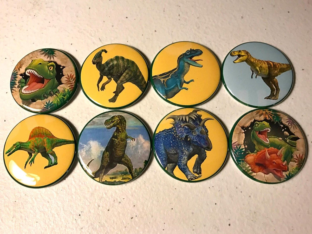 Dinosaur Pinback Buttons: Colorful Party Favors - Choose Your Size