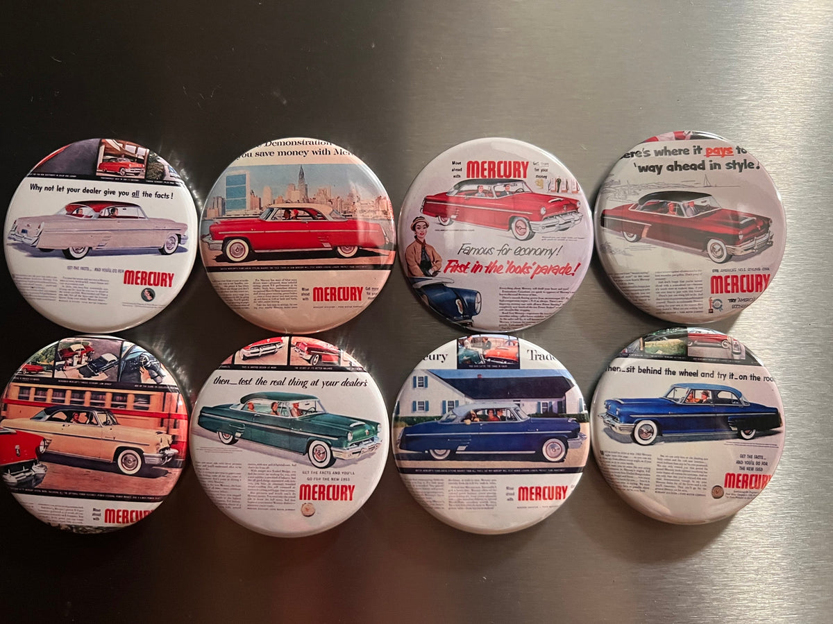 Vintage 1953 Mercury Monterey Car Ad Buttons: Choose Size & Style