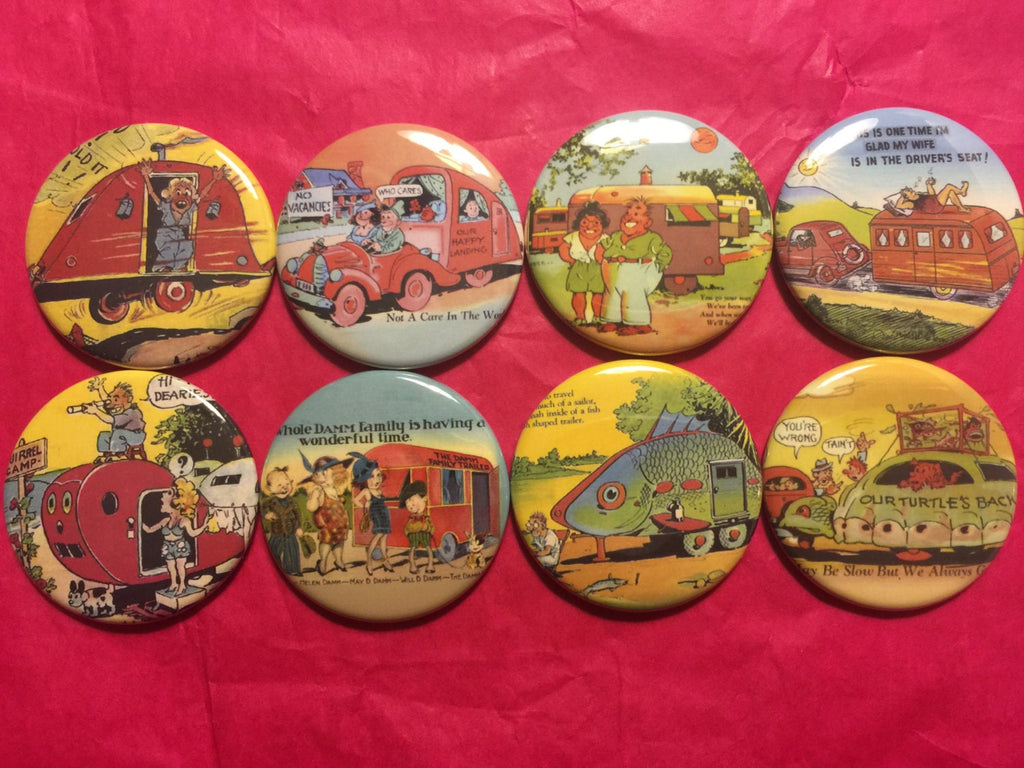 Vintage Trailer Buttons: Retro Camper Badges, Magnets, or Keychains - Set 2