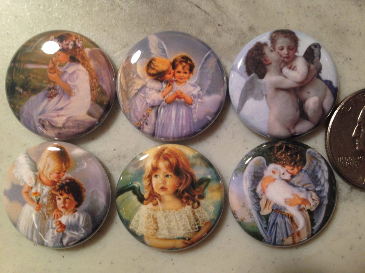 Angel Buttons: Pinbacks, Magnets, Zipper Pulls - Set of 6