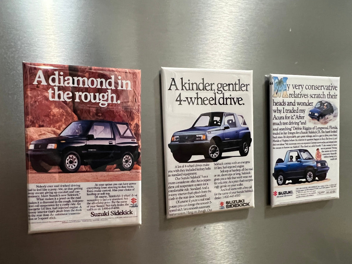3 Suzuki Sidekick Magnets or Pinbacks