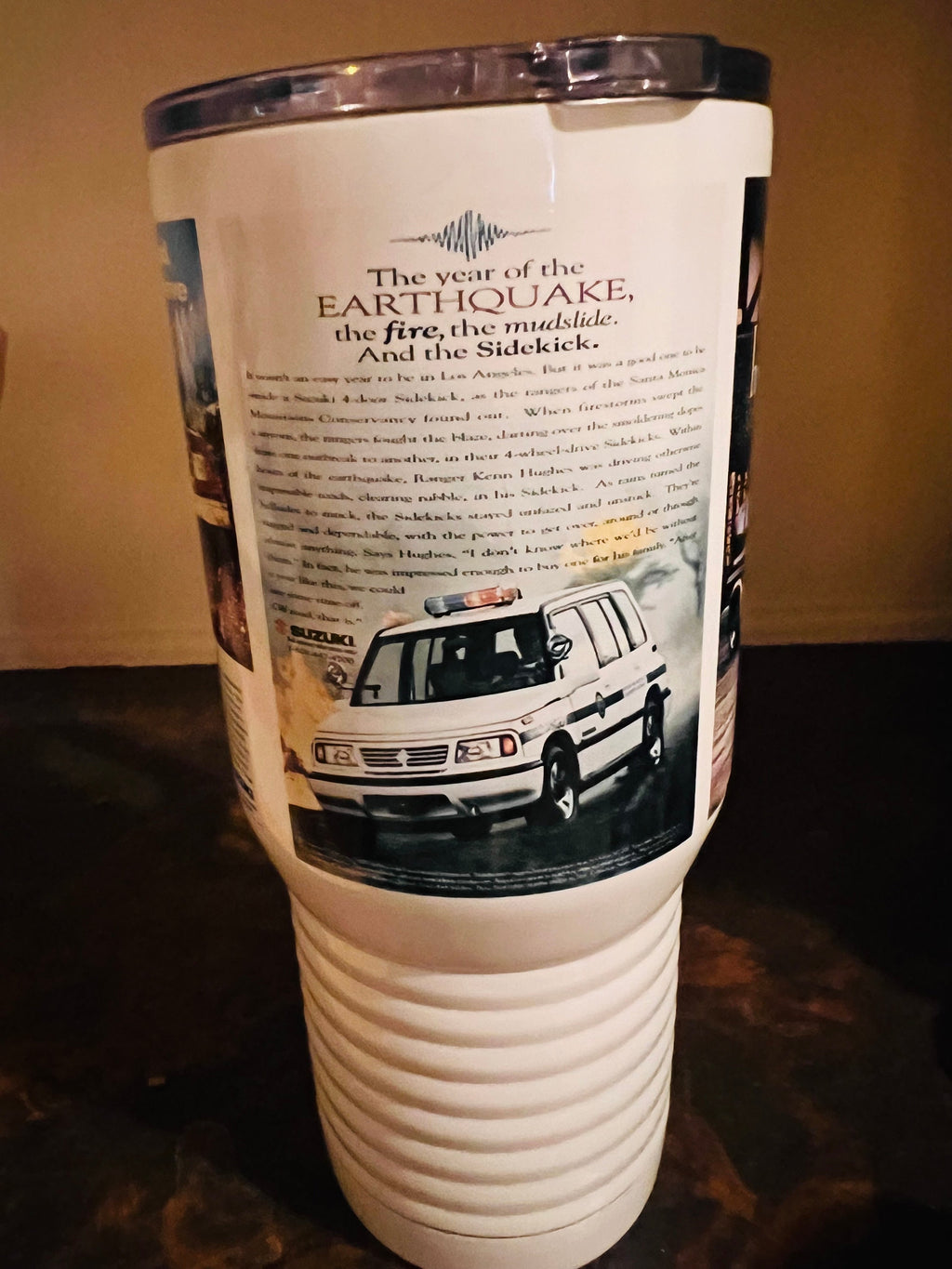Suzuki Samurai/Sidekick Travel Mug: Vintage Auto Ad, Stainless Steel 20 oz