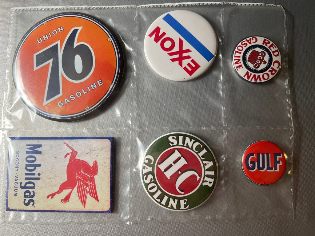 6 Gas Station Button Magnets, different sizes setB