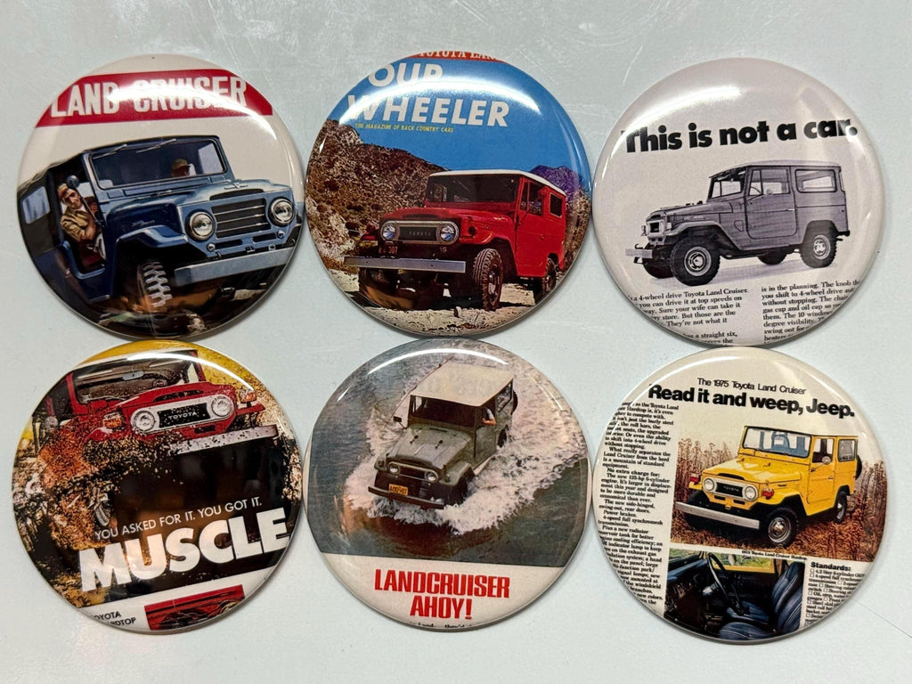 6 Toyota Land Cruiser, Pin-back buttons or Magnet Buttons. Several sizes/styles available (set2)