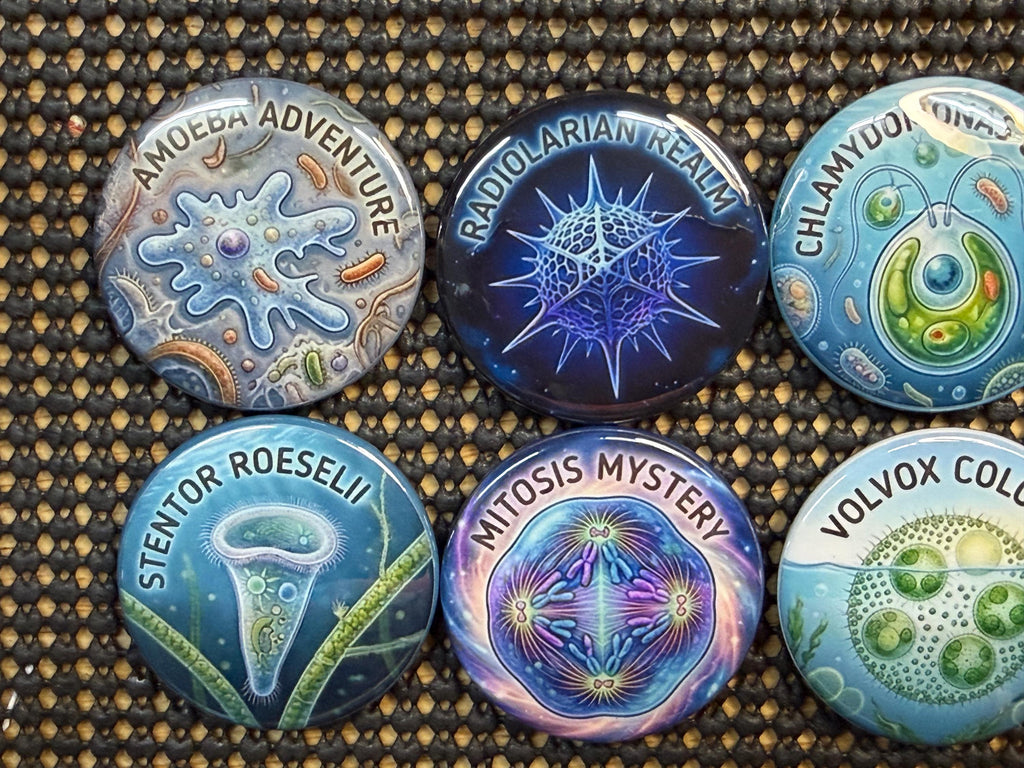More Micro Wonders: Colorful Microorganism Button or Magnet Set (Set of 8)