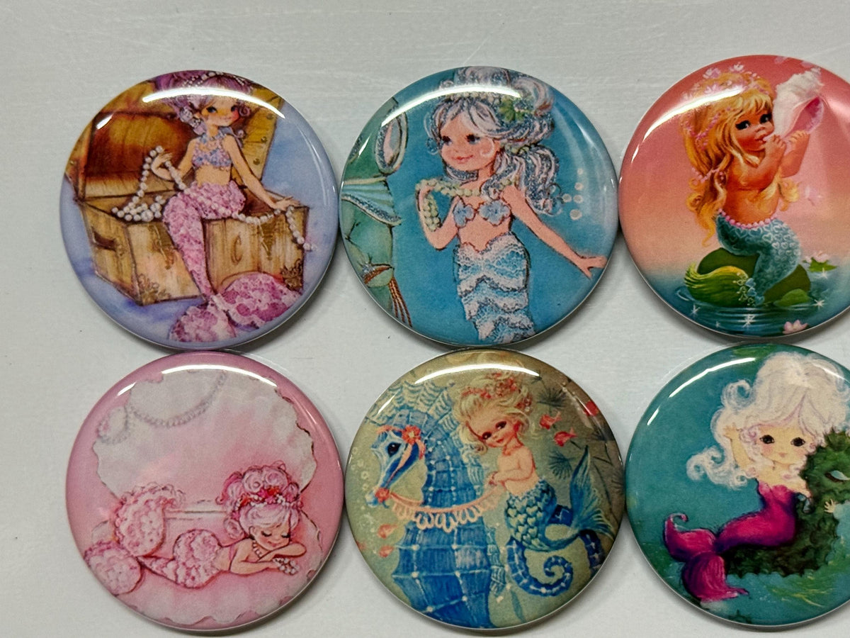 6 Child mermaids Fridge Magnets, pinbacks, flatbacks and more.  Choose your size/style. (s2)