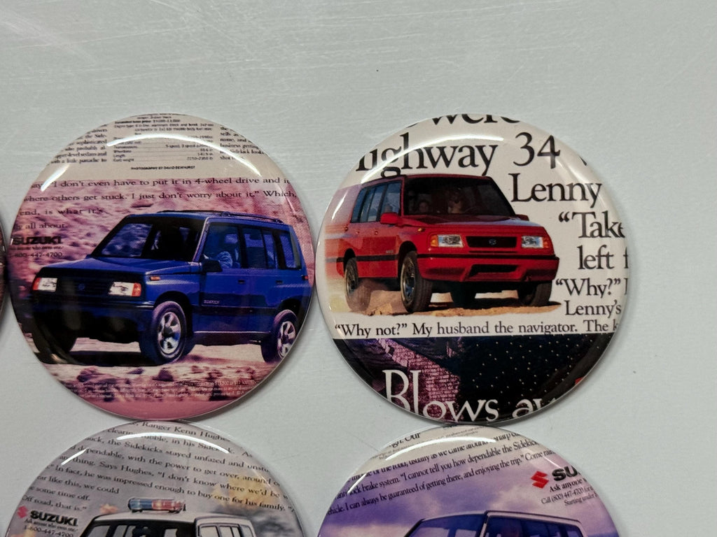 6 Suzuki Sidekick Sport, Fridge magnets, pinbacks or flatbacks. Several sizes to choose from.