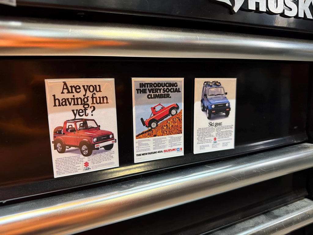 3 Suzuki Samurai Magnets or Pinbacks.