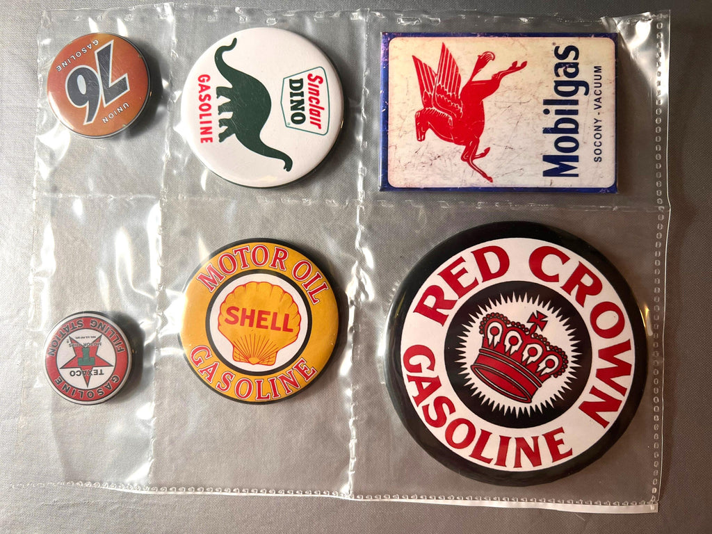 6 Gas Station Button Magnets, different sizes SETA