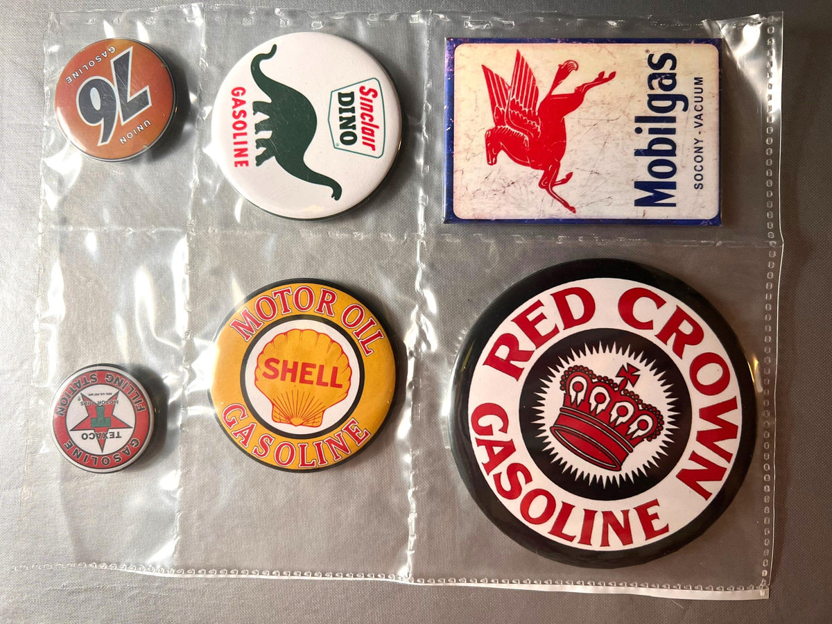 6 Gas Station Button Magnets, different sizes SETA