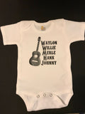 Country Western Baby Onesie, Waylon, Willie, Merle, hank, Johnny Onesies or Toddler Shirts