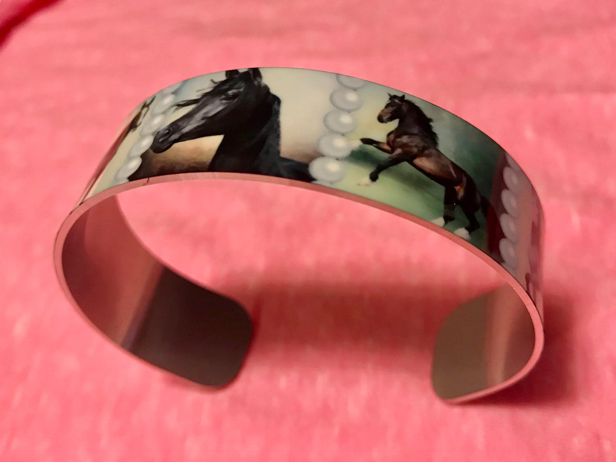 Horse Aluminum Cuff Bracelet: Custom Pearl Graphic Bracelet