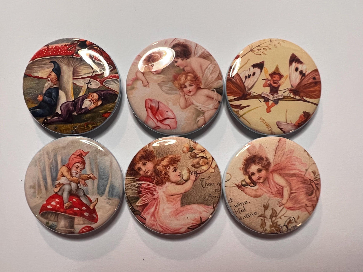 6 Fairy and Gnomes Fridge Magnets.  Choose your size/style. (S1)