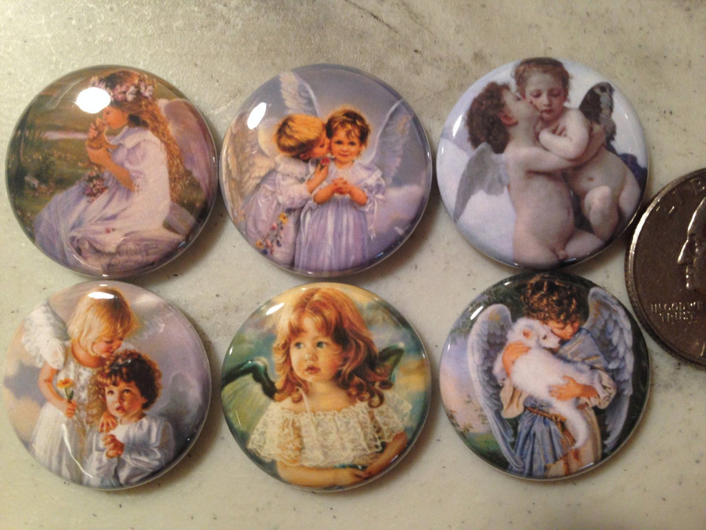 Angel Buttons: Pinbacks, Magnets, Zipper Pulls - Set of 6