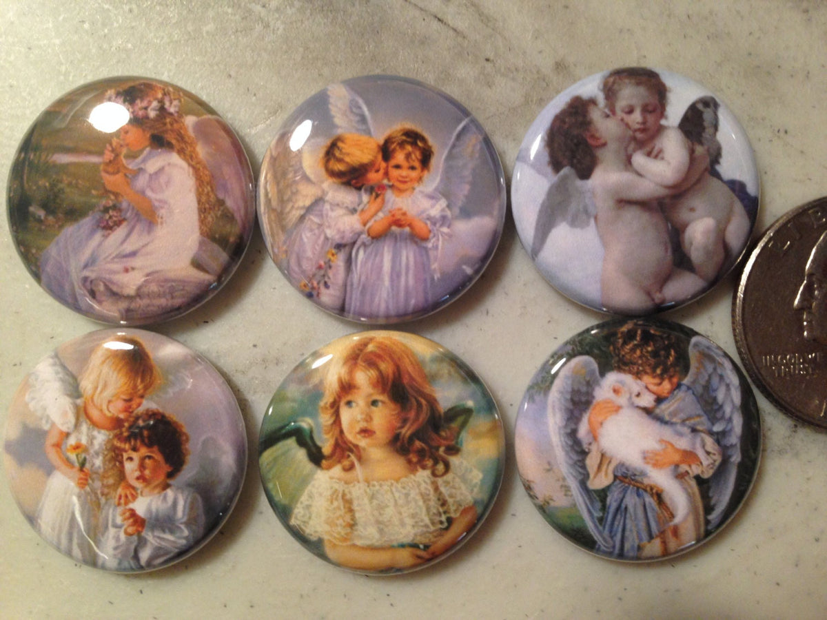 Angel Buttons: Pinbacks, Magnets, Zipper Pulls - Set of 6