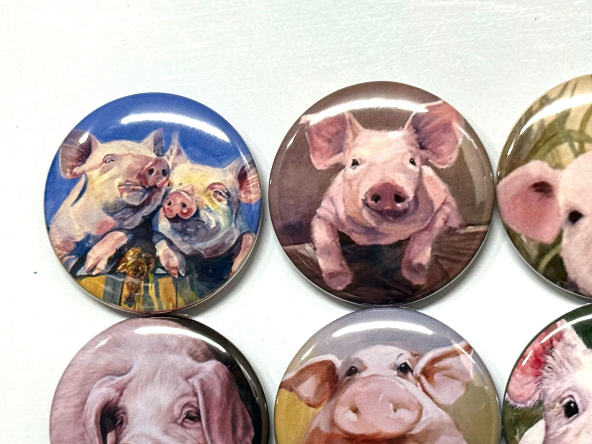 Pig Buttons: Choose Magnet, Pinback, Keychain & More