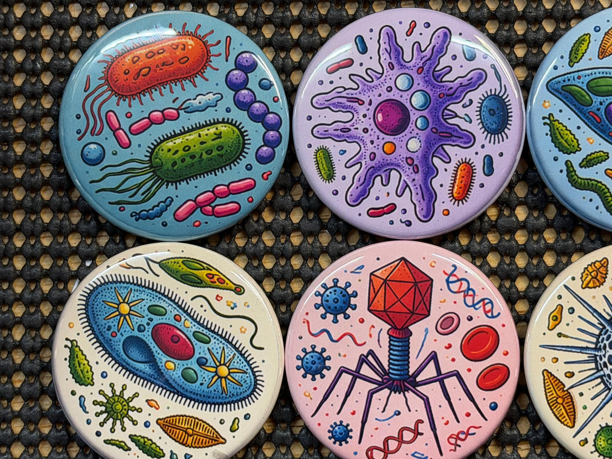 Micro Wonders: Colorful Microorganism Button or Magnet Set (Set of 8)