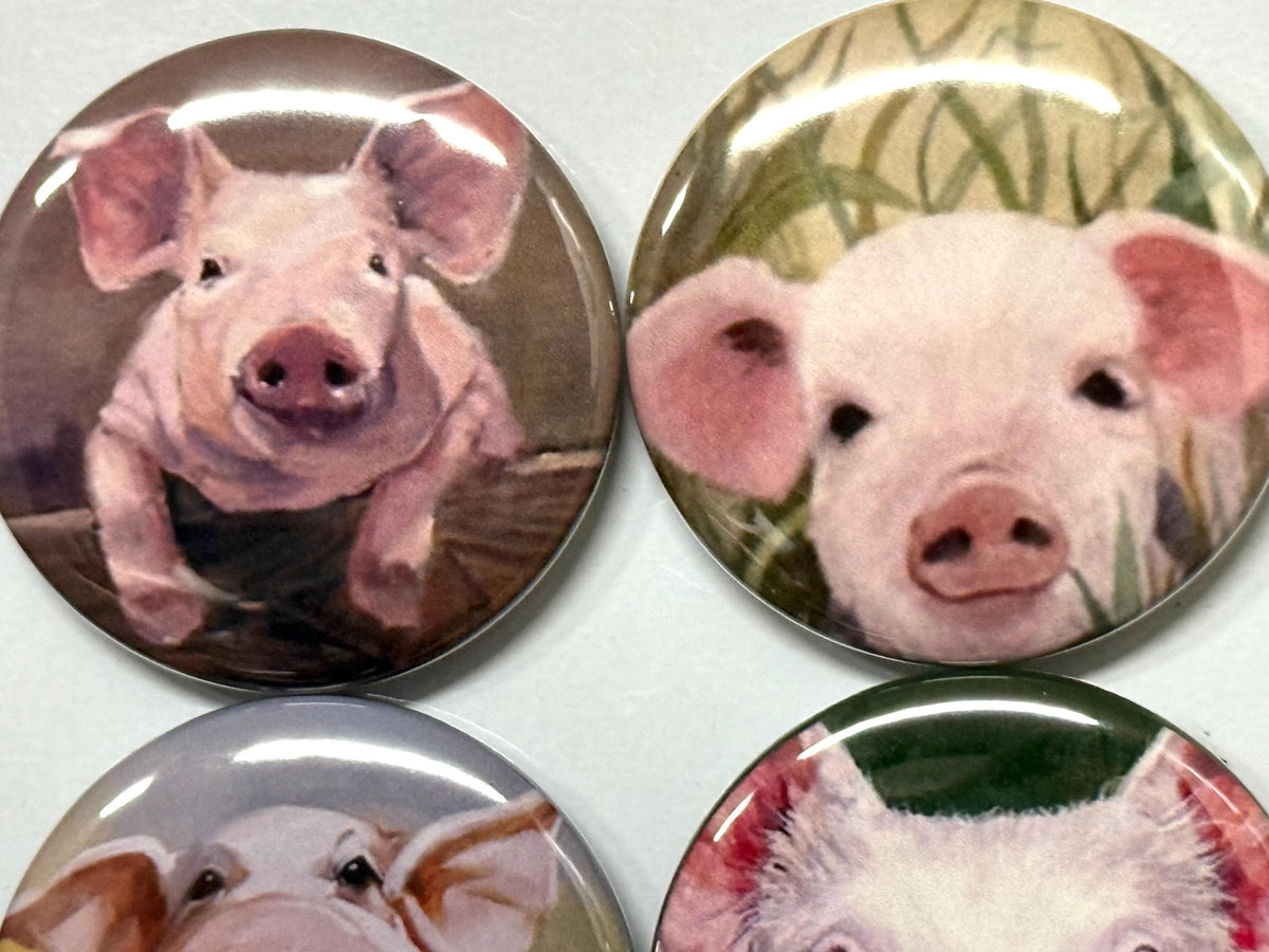 Pig Buttons: Choose Magnet, Pinback, Keychain & More