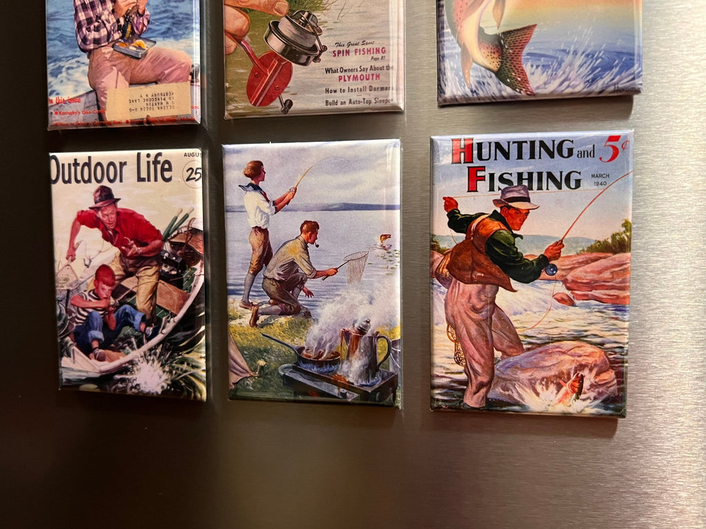 Vintage Fishing Fridge magnets or pinback buttons  2x3 inch Vintage Frog Pictures