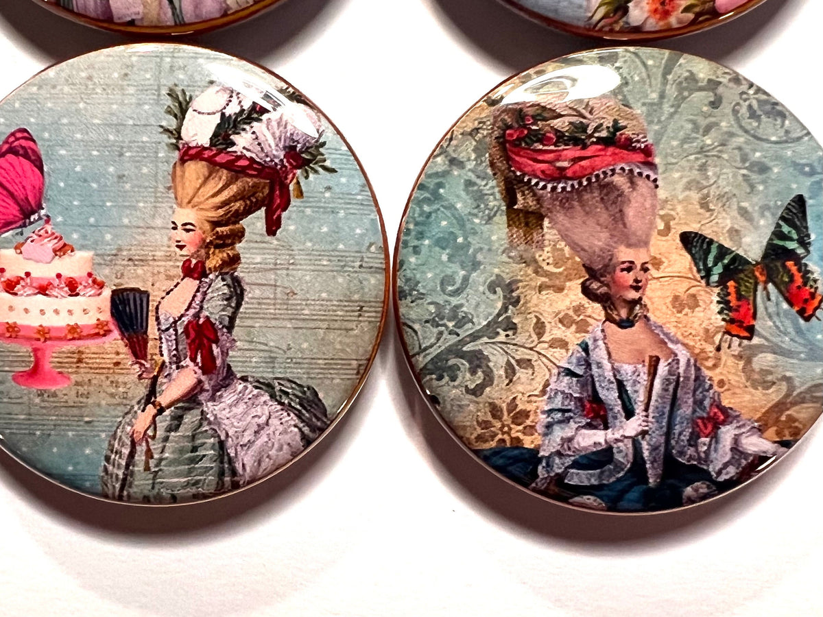 6 Marie Antoinette Shabby Chic Fridge Magnets.  Choose your size/style.
