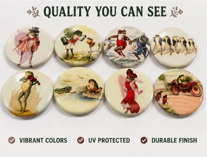 Vintage Frog Magnet Set: Reptile Toad Picture Buttons