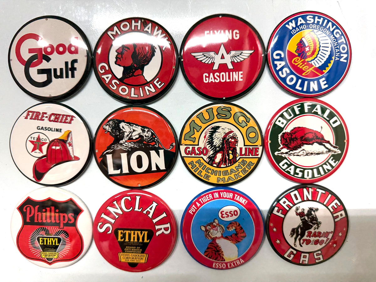 Vintage Gas Station Sign Buttons - Set of 12